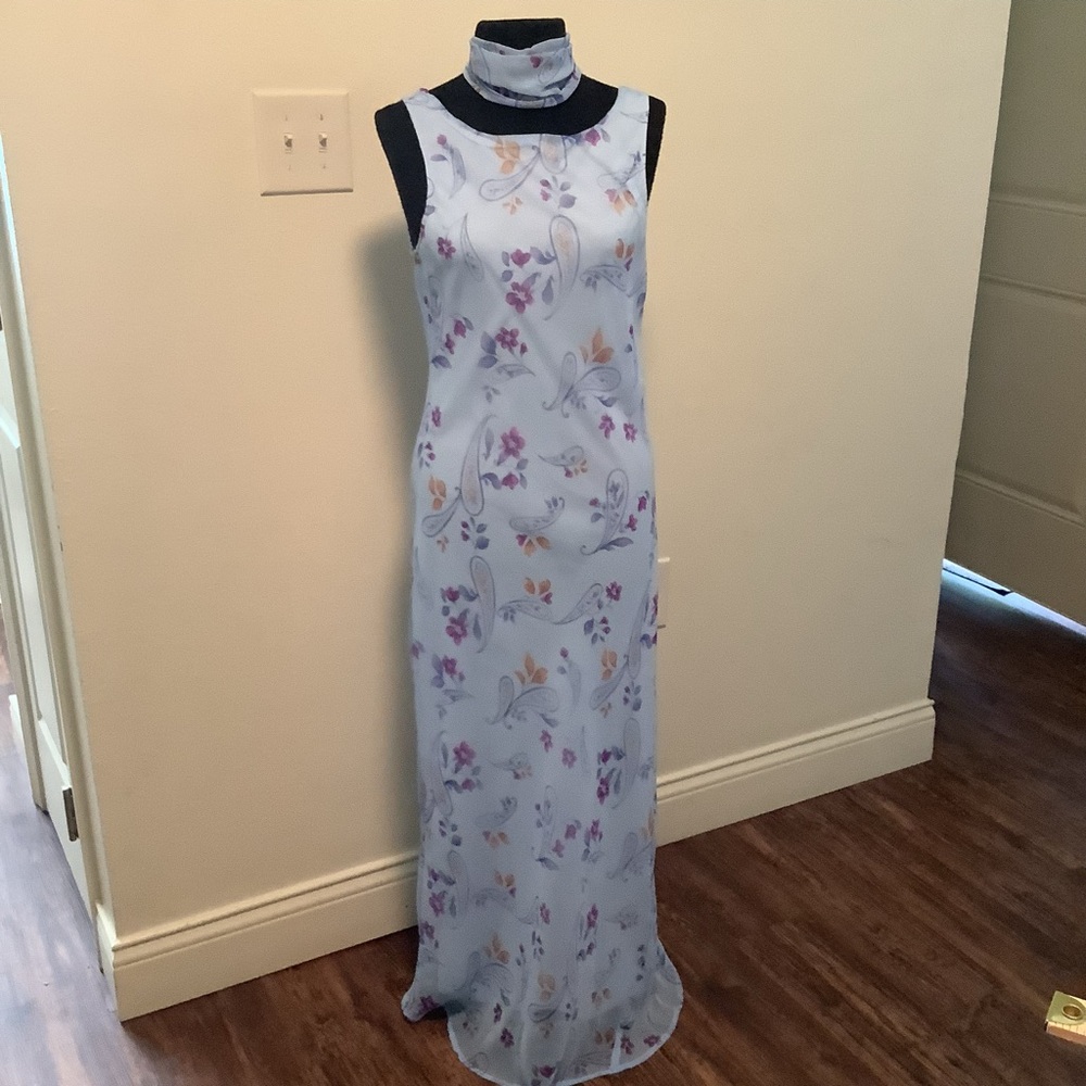 My Michelle 90s vintage blue floral sleeveless dress fairy‎ goth whimsical flowy